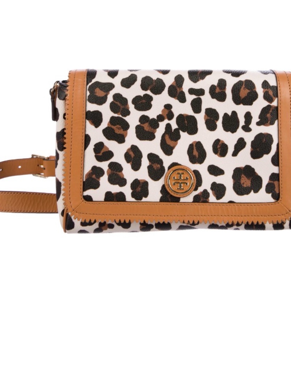 Tory Burch Leopard Print Crossbody Tan Trim kerrington animal print leather